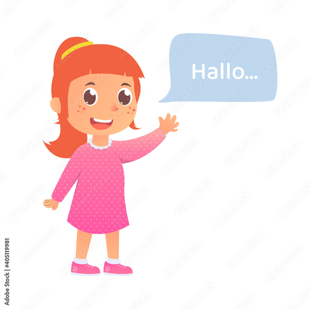 Girl greet say hello, back to school vector