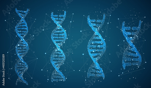 vector set of 3d dna spirals with glow