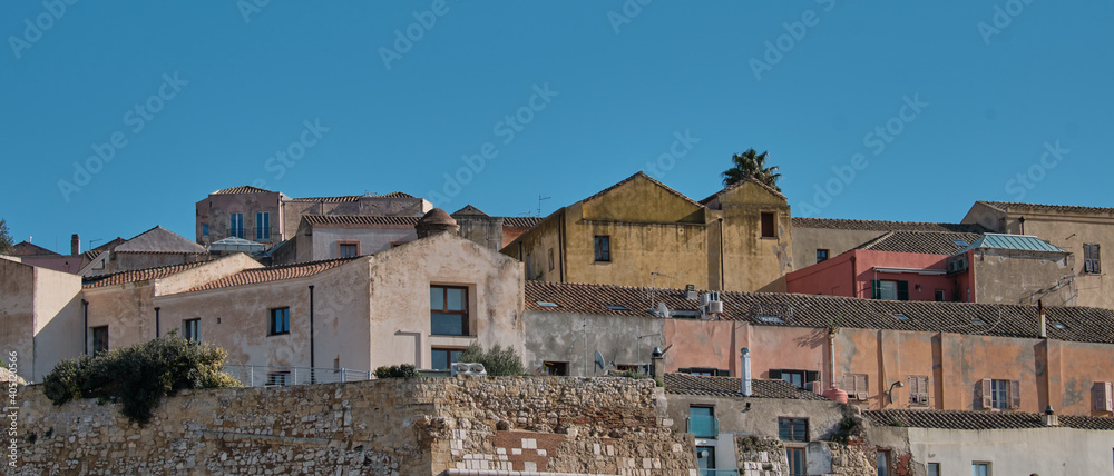 Cagliari old Castle city with close-up of ancient buildings - Sardinia - Italy.