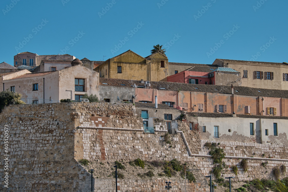 Cagliari old Castle city with close-up of ancient buildings - Sardinia - Italy.