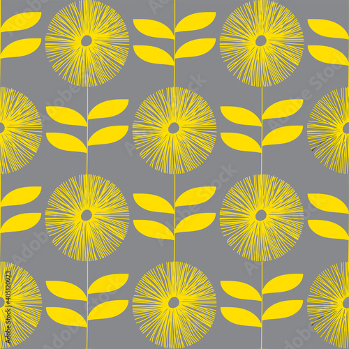 Seamless Modern Flower Pattern in Yellow and Grey for Fabric and Textile Print