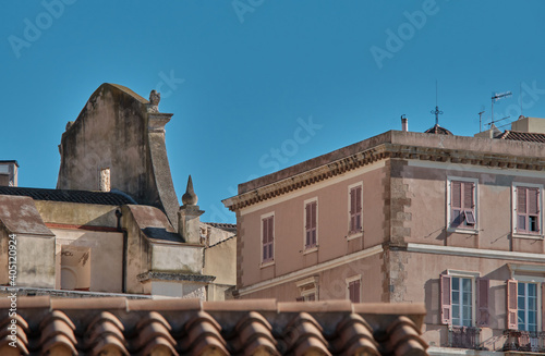 Cagliari old Castle city with close-up of ancient buildings - Sardinia - Italy.