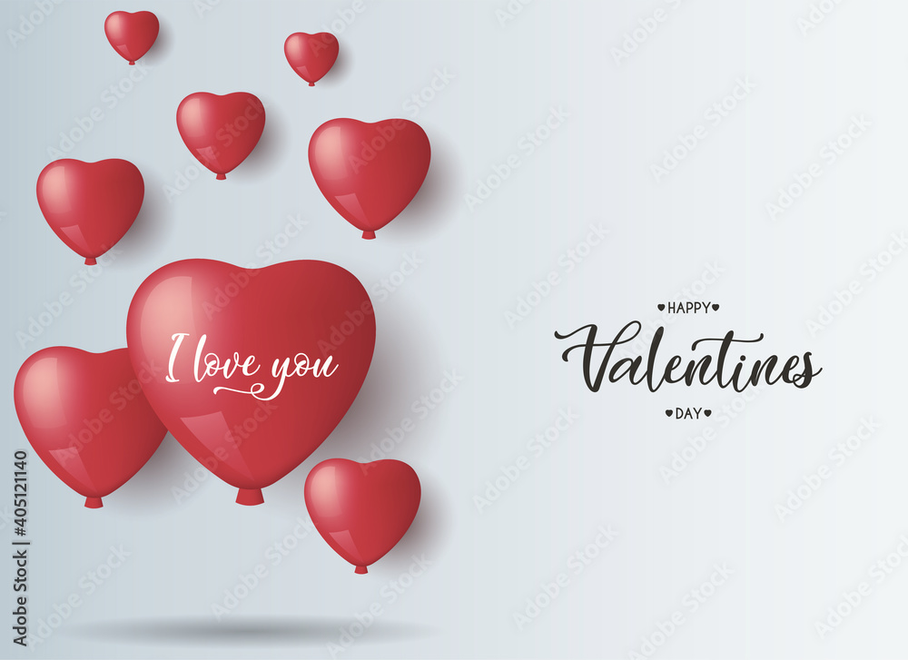 Valentines Day greeting card with red balloons I love you text . Happy Valentines day poster background, vector illustration Valentines Day greeting card with red balloons I love you text . Happy Valentines day poster background, vector illustration