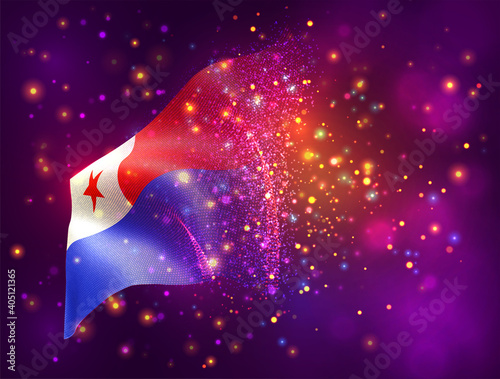 vector 3d flag on pink purple background with lighting and flares