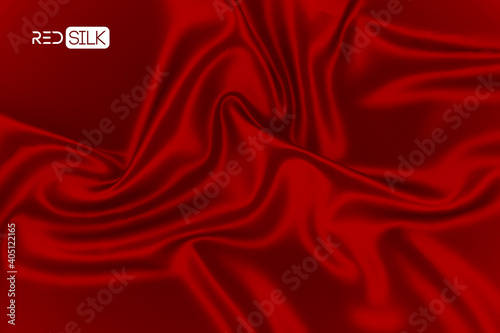Silk red background vector. Satin fabric abstract cloth. Luxurious shiny drapery elegant fashion silky texture. Soft backdrop design smooth textile. Wavy canvas curve and flowing. EPS 10.