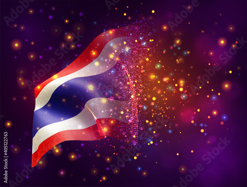 vector 3d flag on pink purple background with lighting and flares
