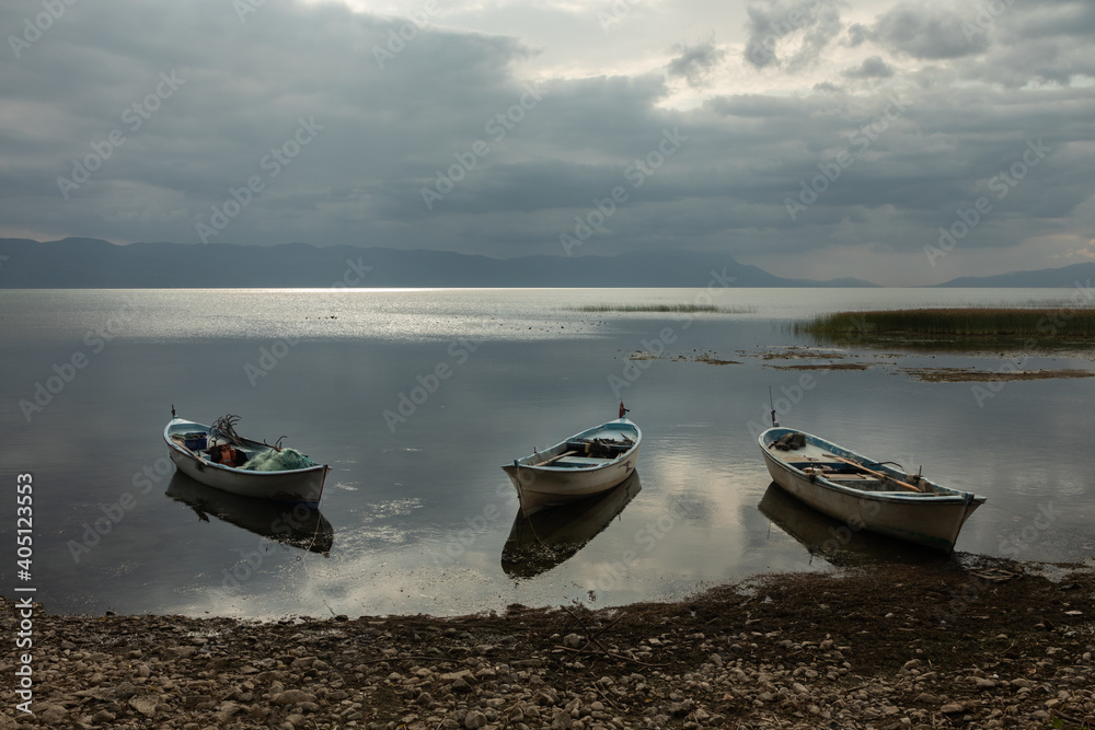 Fototapeta premium fishing boats on the calm waters of Lake Iznik