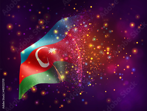 vector 3d flag on pink purple background with lighting and flares