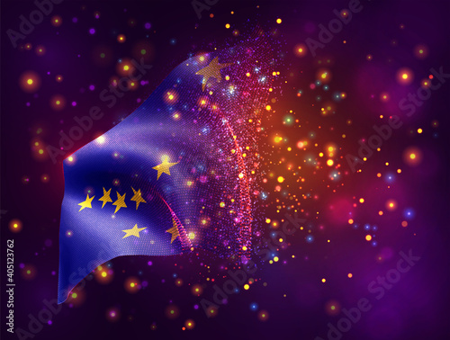vector 3d flag on pink purple background with lighting and flares