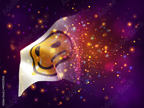 cheerful yellow smile vector 3d flag on pink purple background with lighting and flares