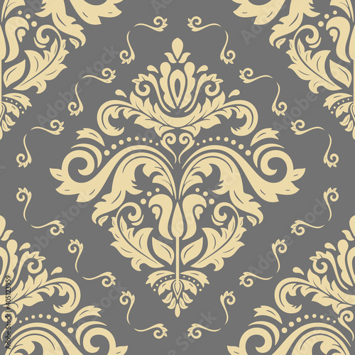 Classic seamless vector pattern. Damask orient golden ornament. Classic vintage background. Orient ornament for fabric, wallpaper and packaging