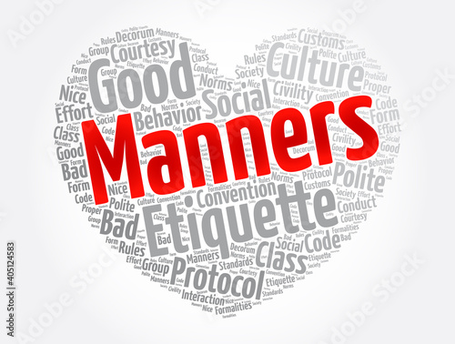Manners heart word cloud collage, concept background