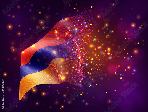 vector 3d flag on pink purple background with lighting and flares