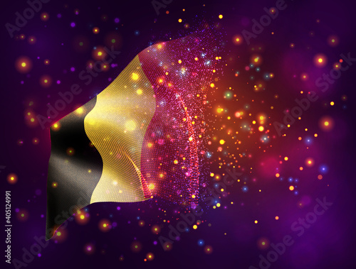 vector 3d flag on pink purple background with lighting and flares