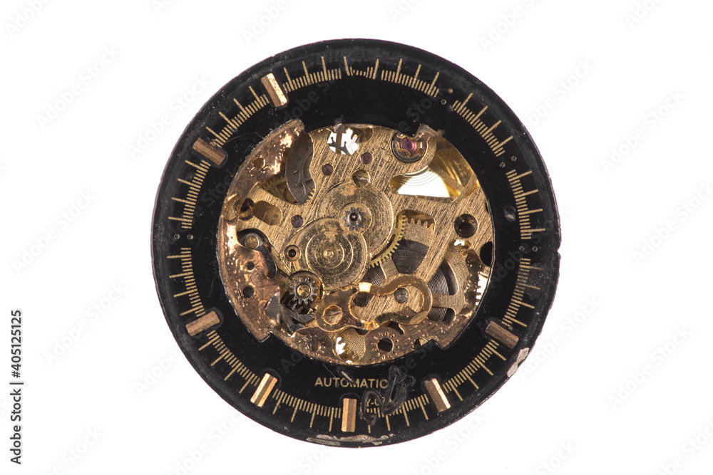 broken dial, gears, watch parts and wristwatch mechanism broken dial, gears, watch parts and wristwatch mechanism
