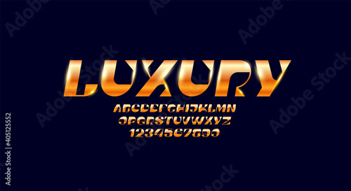 Elegant fashion golden font, trendy alphabet, luxury italic letters and numbers, vector illustration 10EPS