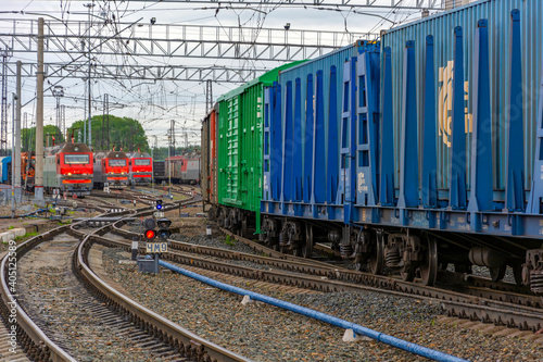 Railway equipment on the access roads of Taiga station