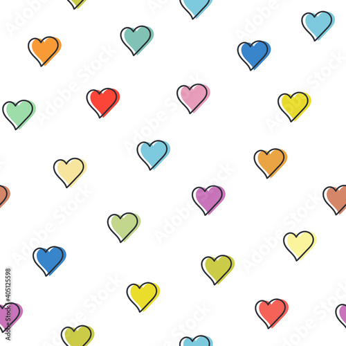 Seamless pattern with hearts. Endless romantic background for Valentine's Day. Symbols of love, relationships and romance for the holiday on February 14. Isolated.
