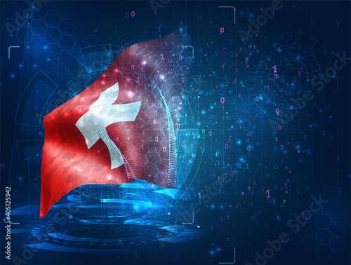 vector 3d flag on blue background with hud interfaces