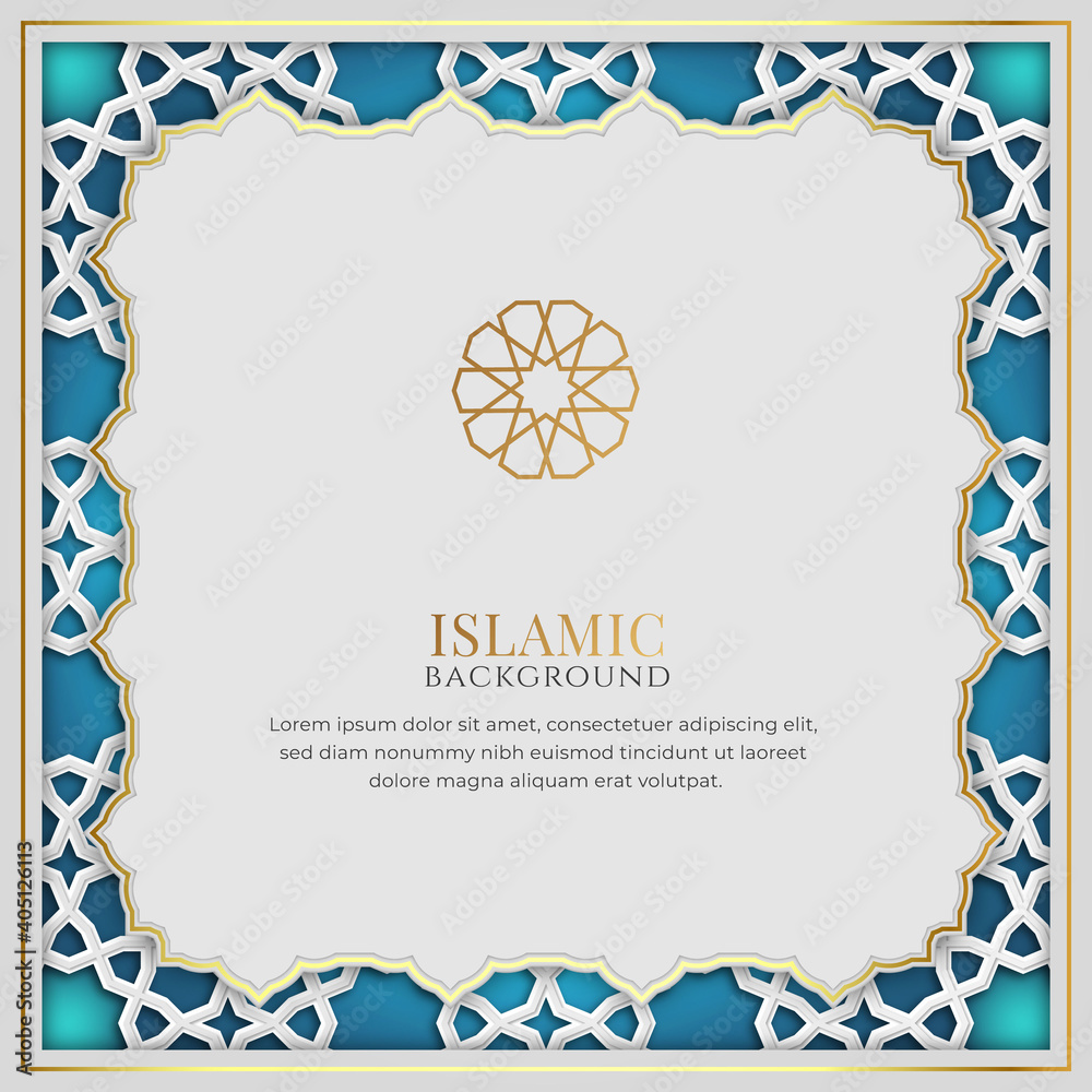 White and Blue Luxury Islamic Background with Decorative Ornament Frame ...