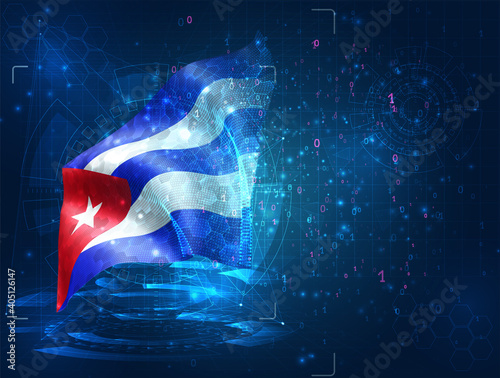 vector 3d flag on blue background with hud interfaces