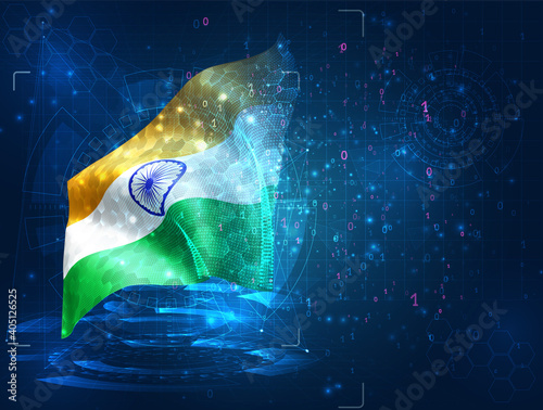 vector 3d flag on blue background with hud interfaces