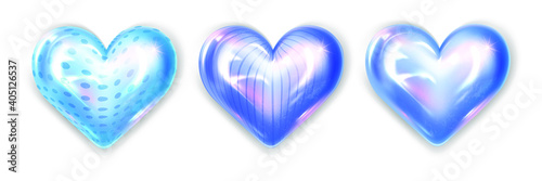 Collection of bright glossy hearts isolated on white background. Red orange and pink Realistic romantic 3D element. Valentine's Day. Vector illustration