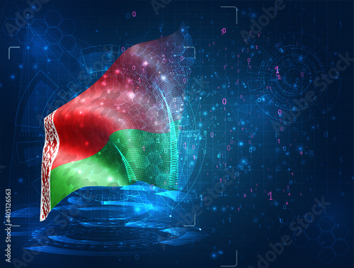 vector 3d flag on blue background with hud interfaces