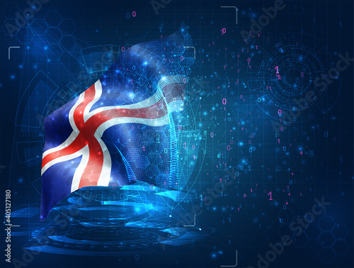 vector 3d flag on blue background with hud interfaces