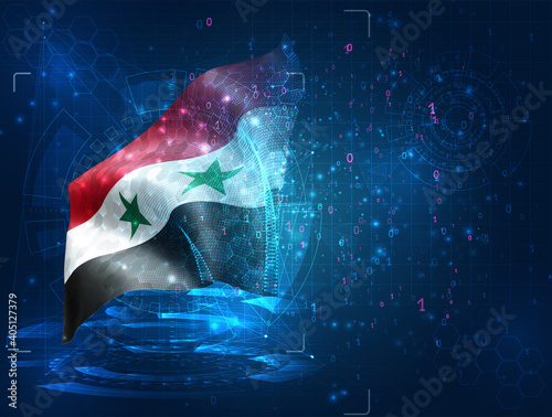 vector 3d flag on blue background with hud interfaces