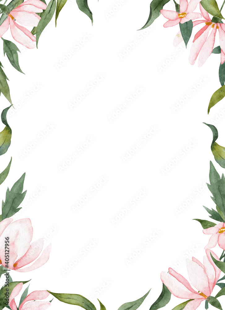 Frame template with copy space. Watercolor hand painted florals