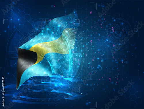 vector 3d flag on blue background with hud interfaces