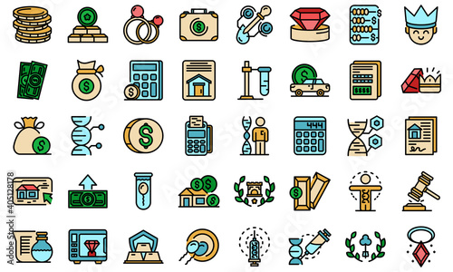 Inheritance icons set. Outline set of inheritance vector icons thin line color flat on white