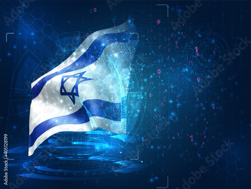 vector 3d flag on blue background with hud interfaces