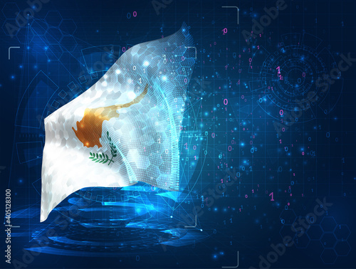 vector 3d flag on blue background with hud interfaces