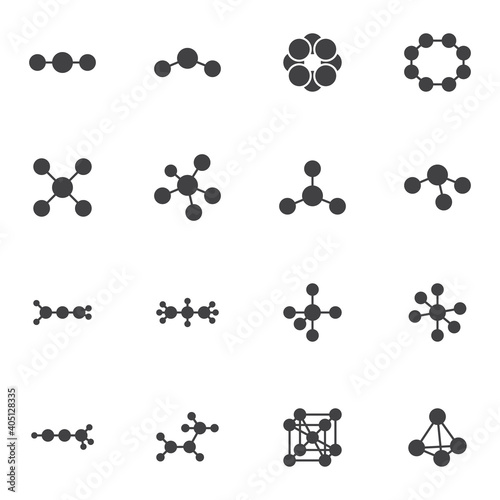 Molecular formula vector icons set, gas molecule modern solid symbol collection, filled style pictogram pack. Signs, logo illustration. Set includes icons as chemical molecular connection, substance