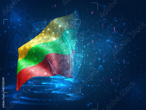 vector 3d flag on blue background with hud interfaces
