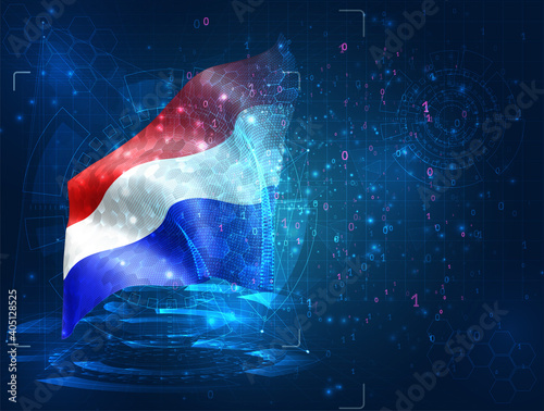 vector 3d flag on blue background with hud interfaces
