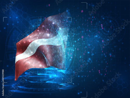 vector 3d flag on blue background with hud interfaces
