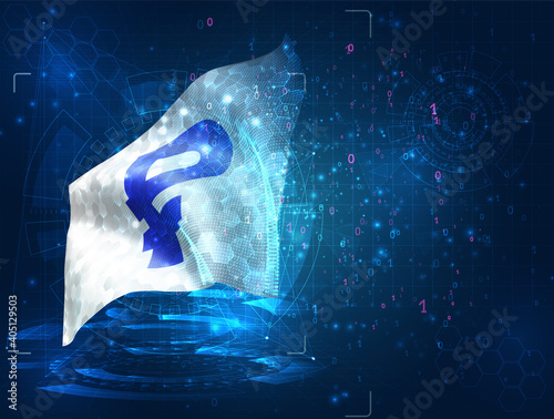 currency rubles on vector 3d flag on blue background with hud interfaces