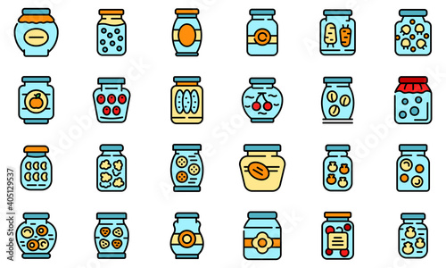 Pickled products icons set. Outline set of pickled products vector icons thin line color flat on white