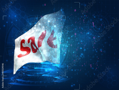 sale and discounts on vector 3d flag on blue background with hud interfaces