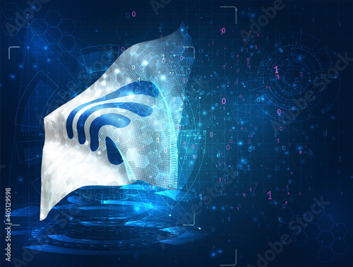 Wi-Fi. vector 3d flag on blue background with hud interfaces