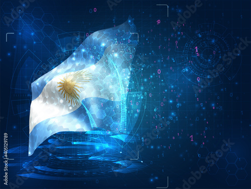 vector 3d flag on blue background with hud interfaces