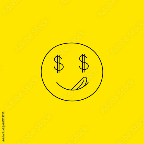 Face with dollars in eyes. Greed symbol