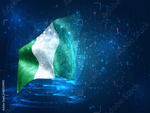 vector 3d flag on blue background with hud interfaces
