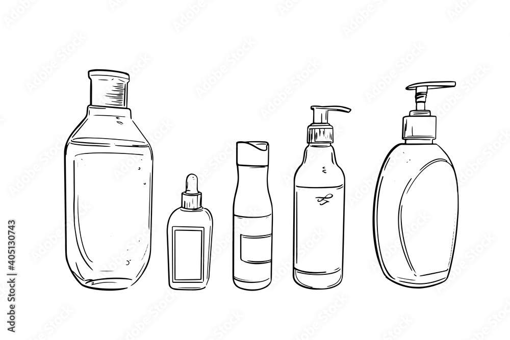 Cosmetic Shampoo Bottles Continuous One Line Draw Stock Vector -  Illustration of continuous, hygiene: 128636926