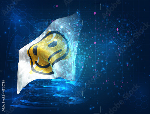 cheerful yellow smile vector 3d flag on blue background with hud interfaces
