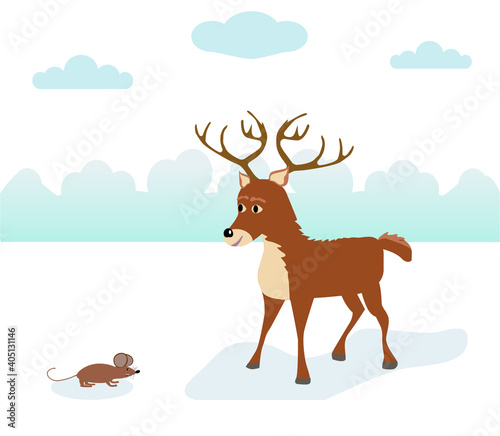 Merry Christmas! Happy Christmas companions. Santa Claus, Snowman, Reindeer Christmas snow. Vector illustration.