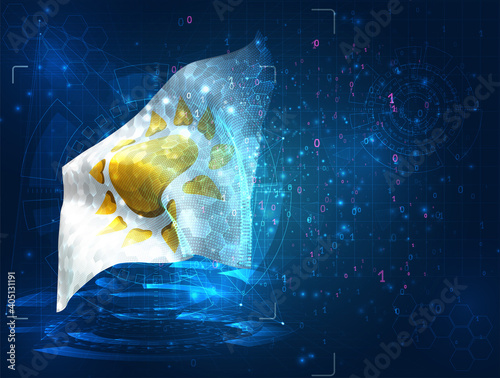 vector 3d flag on blue background with hud interfaces